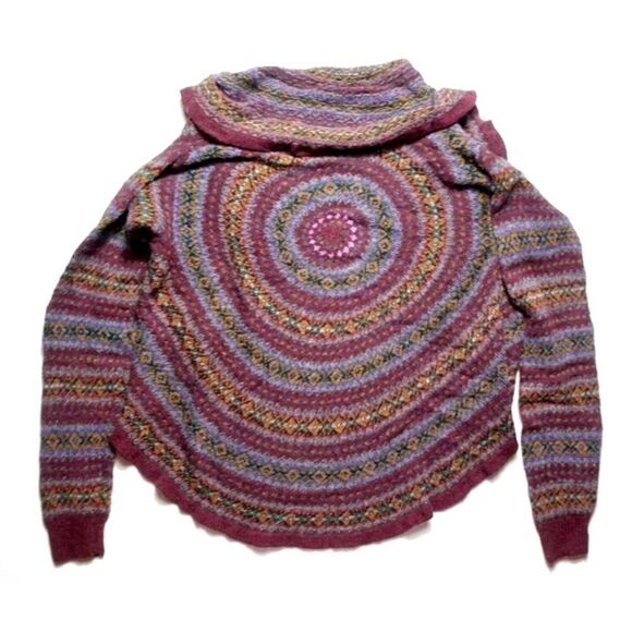 Ralph Lauren Hand Knit Fair Isle Wool Cashmere Blend Circle Cardigan Sweater - Picture 7 of 16